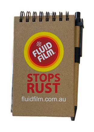 Fluid Film stone paper notebook with pen. Water resistant, tear resistant, grease proof and recyclable.