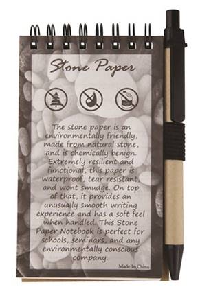 Fluid Film stone paper notebook with pen. Water resistant, tear resistant, grease proof and recyclable.